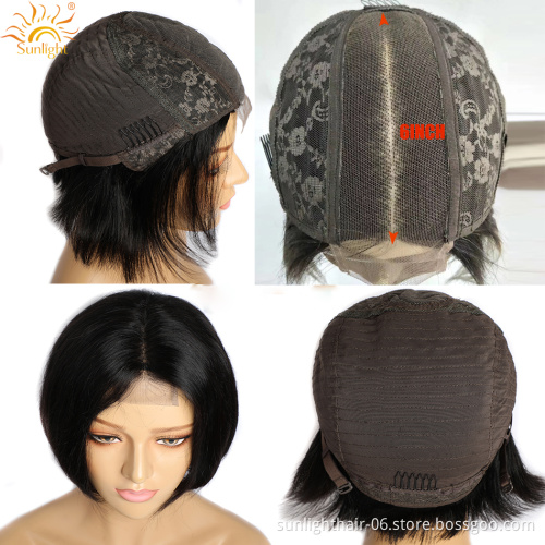 Gros commerce Bob Perruque de 2x6fermeture bresilienne sans colle vrai Remy humaine chevuex bresilien/Indien haute qualite Bob